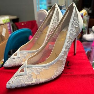 Christian Louboutin White Lace and Satin Heels - size 38